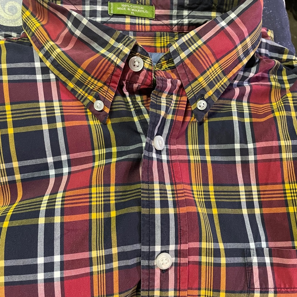 Orvis Red and Yellow Plaid Button-Down Shirt